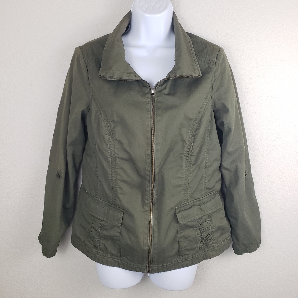 Coldwater Creek 100% Cotton Lightweight Green Full Zip Jacket Size 8